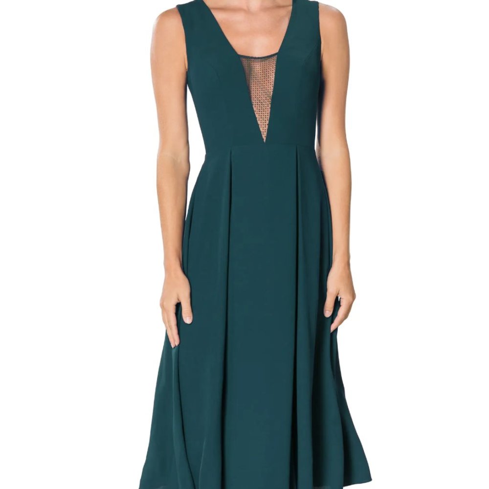 Dress The Population Eleni Illusion Neck Pleated Dress